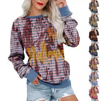 Женский повседневный пуловер с принтом, рубашка с длинным рукавом, толстовка большого размера L