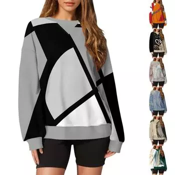 Женский повседневный пуловер с принтом, рубашка с длинным рукавом, толстовка большого размера L
