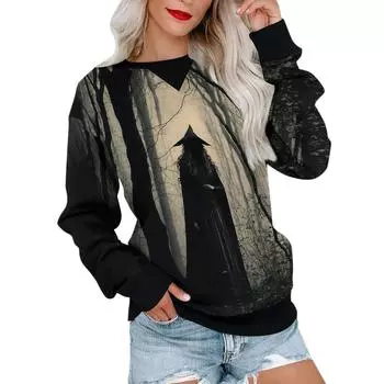 Женский повседневный пуловер с принтом, рубашка с длинным рукавом, толстовка большого размера L