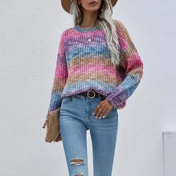 Женский повседневный пуловер с принтом, свитер с круглым вырезом и длинными рукавами M