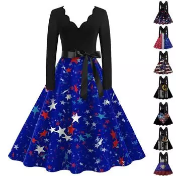 Женский повседневный пуловер с v-образным вырезом и принтом на День Святого Валентина, платье с длинными рукавами и высокой талией L чёрный