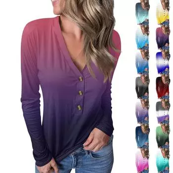 Женский повседневный пуловер с V-образным вырезом и градиентным принтом на пуговицах XL