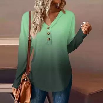 Женский повседневный пуловер с V-образным вырезом и градиентным принтом на пуговицах XXL