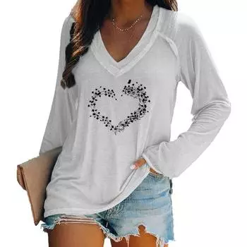 Женский повседневный пуловер, свободный топ, женская весенне-осенняя рубашка с v-образным вырезом и длинным рукавом