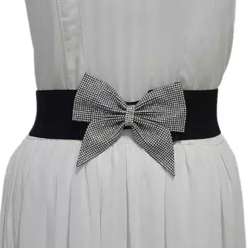 Женский повседневный ремень, эластичный пояс, застежка на пуговицы, пояс с блестящими стразами, декор с бантом B