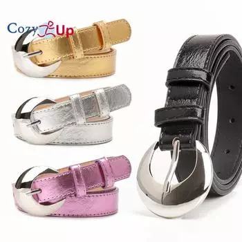 Женский повседневный ремень из мягкой кожи с круглой пряжкой 107x2.4cm серебряный