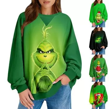 Женский повседневный рождественский принт пуловер с длинным рукавом рубашка свободного покроя свитшот L