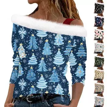 Женский повседневный рождественский принт с длинными рукавами и без бретелек из плюша XXL белый