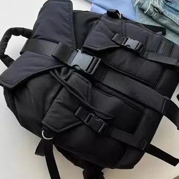 Женский повседневный рюкзак большой вместимости в стиле Лю Ифэй, однотонный, универсальный школьный рюкзак, легкая дорожная сумка 29x15x39 cm чёрный