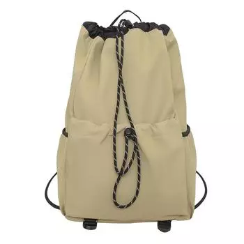 Женский повседневный рюкзак, однотонный нейлоновый рюкзак на шнуровке, школьная сумка бежевый