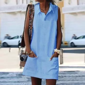 Женский повседневный сарафан без рукавов, накидка, повседневное свободное платье-футболка на бретельках L синий