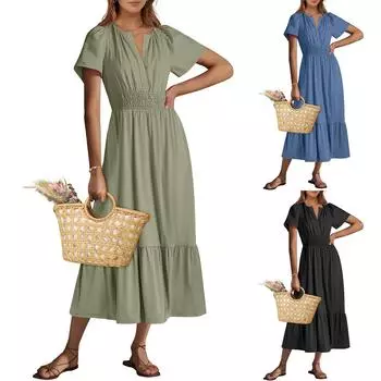 Женский повседневный сарафан длиной до колена, модное удобное платье M чёрный