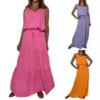 Женский повседневный сарафан длиной до колена, модное удобное платье M чёрный