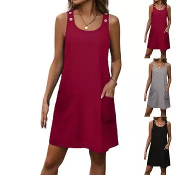 Женский повседневный сарафан длиной до колена, модное удобное платье M чёрный