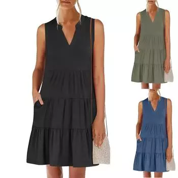 Женский повседневный сарафан длиной до колена, модное удобное платье M чёрный