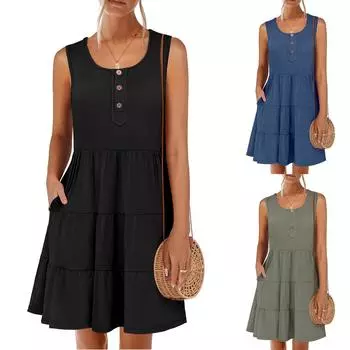 Женский повседневный сарафан длиной до колена, модное удобное платье S чёрный