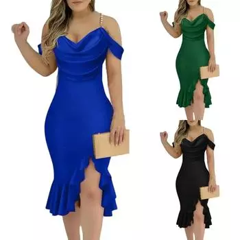 Женский повседневный сарафан длиной до колена, модное удобное платье S синий