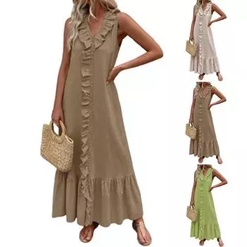 Женский повседневный сарафан длиной до колена, модное удобное платье M чёрный