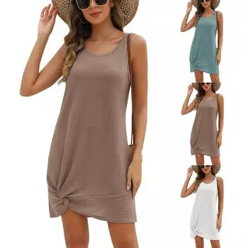 Женский повседневный сарафан длиной до колена, модное удобное платье M чёрный