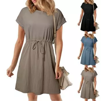 Женский повседневный сарафан длиной до колена, модное удобное платье M синий