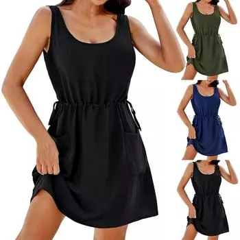 Женский повседневный сарафан длиной до колена, модное удобное платье M чёрный