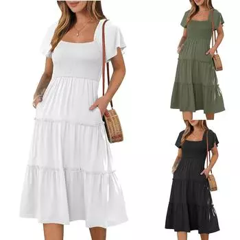 Женский повседневный сарафан длиной до колена, модное удобное платье M чёрный