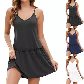 Женский повседневный сарафан длиной до колена, модное удобное платье M чёрный