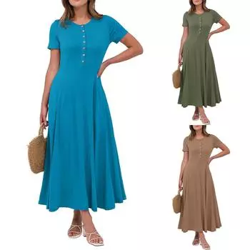 Женский повседневный сарафан длиной до колена, модное удобное платье M синий