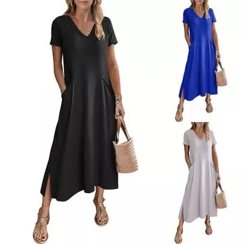 Женский повседневный сарафан длиной до колена, модное удобное платье S синий