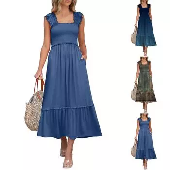 Женский повседневный сарафан длиной до колена, модное удобное платье M чёрный