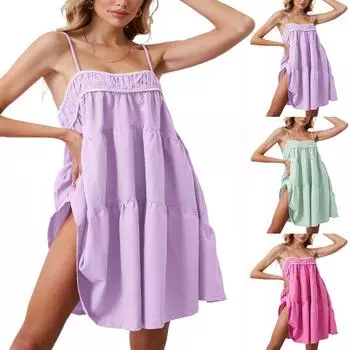 Женский повседневный сарафан длиной до колена, модное удобное платье S чёрный