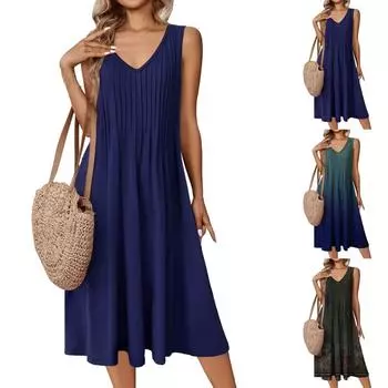 Женский повседневный сарафан длиной до колена, модное удобное платье M чёрный