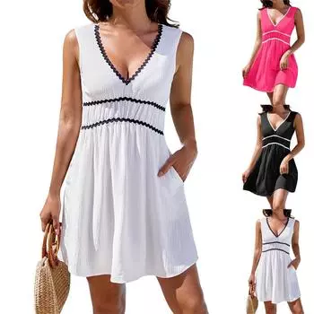 Женский повседневный сарафан длиной до колена, модное удобное платье S синий