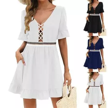 Женский повседневный сарафан длиной до колена, модное удобное платье S чёрный