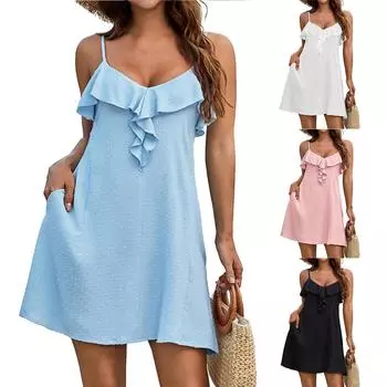 Женский повседневный сарафан длиной до колена, модное удобное платье S чёрный