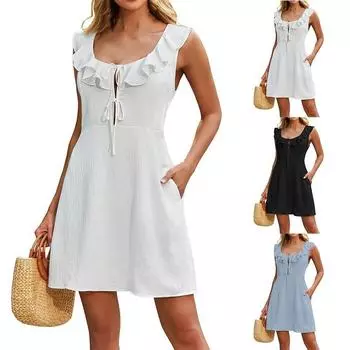 Женский повседневный сарафан длиной до колена, модное удобное платье M чёрный