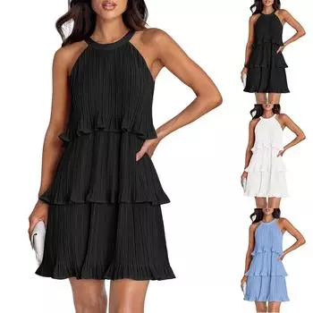 Женский повседневный сарафан длиной до колена, модное удобное платье M чёрный