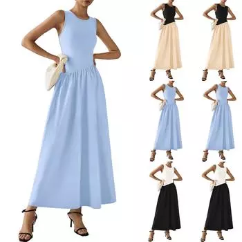 Женский повседневный сарафан длиной до колена, модное удобное платье S чёрный