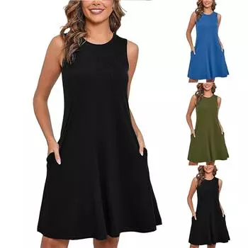 Женский повседневный сарафан длиной до колена, модное удобное платье S синий