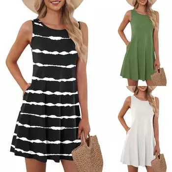 Женский повседневный сарафан длиной до колена, модное удобное платье M чёрный