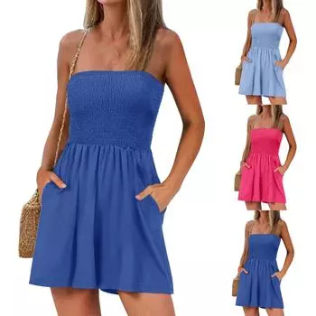 Женский повседневный сарафан длиной до колена, модное удобное платье M чёрный