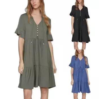 Женский повседневный сарафан длиной до колена, модное удобное платье M чёрный