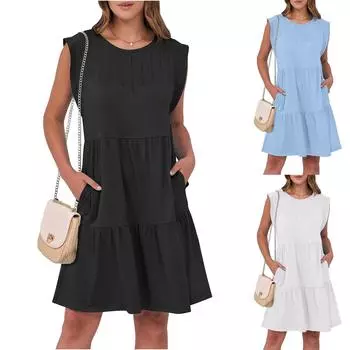 Женский повседневный сарафан длиной до колена, модное удобное платье M чёрный