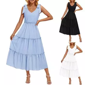 Женский повседневный сарафан длиной до колена, модное удобное платье M чёрный