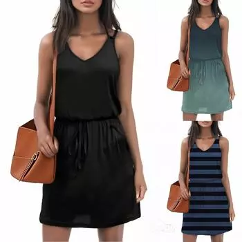 Женский повседневный сарафан длиной до колена, модное удобное платье M чёрный