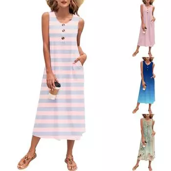 Женский повседневный сарафан длиной до колена, модное удобное платье M чёрный