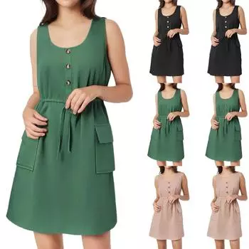 Женский повседневный сарафан длиной до колена, модное удобное платье M чёрный