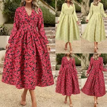 Женский повседневный сарафан, летнее пляжное платье в стиле бохо, праздничные платья с V-образным вырезом для женщин, свободные платья-майки M красный