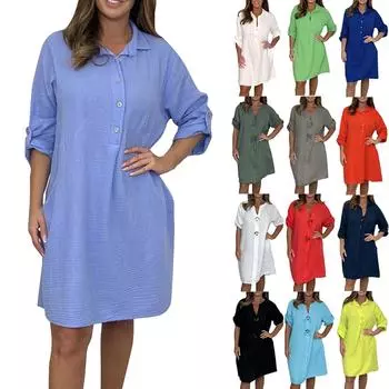 Женский повседневный сарафан, пляжное платье для женщин, платье с рукавами 3/4, V-образный вырез, свободные платья, платье миди S синий