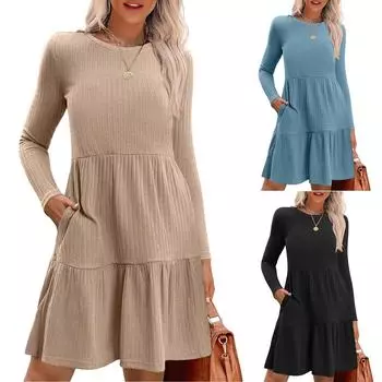 Женский повседневный сарафан с длинными рукавами S хаки